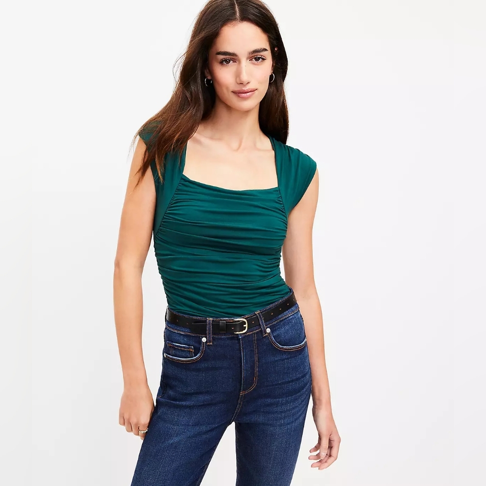 LOFT | Shirred Cap Sleeve Square Neck Top
